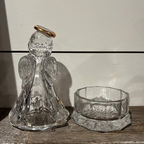 Mikasa Angel Trinket Box Golden Stars Candy Holder Dish Glass Gold 8" Christmas - Picture 4 of 5